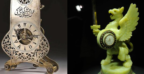 Dos mecanismos pertenecientes a la escuela relojera turca, del siglo XVII y XVIII.