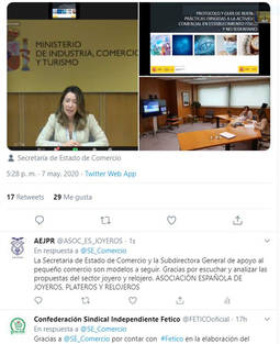 Pantallazo en redes sociales tras el encuentro celebrado entre la Secretaría de Estado y los representantes de las principales Asociaciones del comercio en nuestro país. 