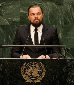 Di Caprio en un discurso ante la asamblea de Naciones Unidas donde se abordaban los riesgos del cambio climático.