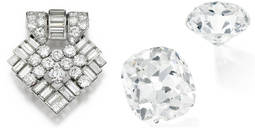 A la izquierda, broche antaño perteneciente a Margaret Tatcher. A la derecha, el diamante considerado erróneamente como bisutería, en dos perspectivas. 