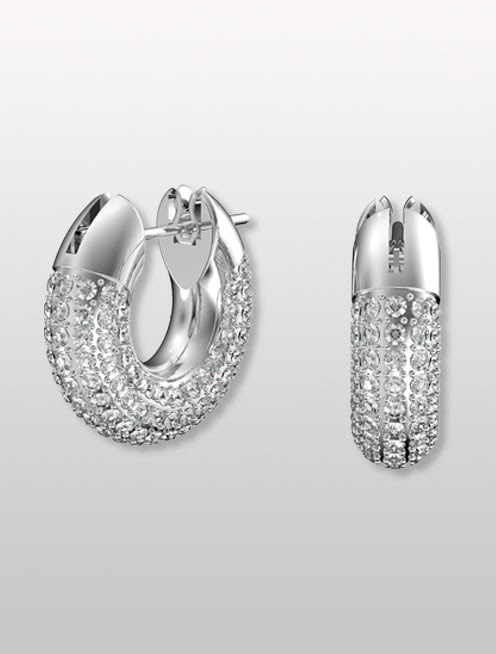 Pendientes de aro Dextera, pavé, blanco, baño de rodio Pendientes de aro Dextera, pavé, blanco, baño de rodio