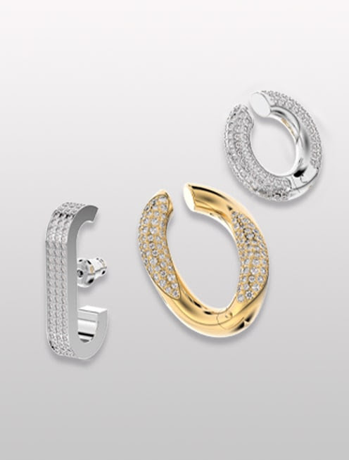 Pendiente ear cuff Dextera, blanco, combinación de acabados metálicos Pendiente ear cuff Dextera, blanco, combinación de acabados metálicos