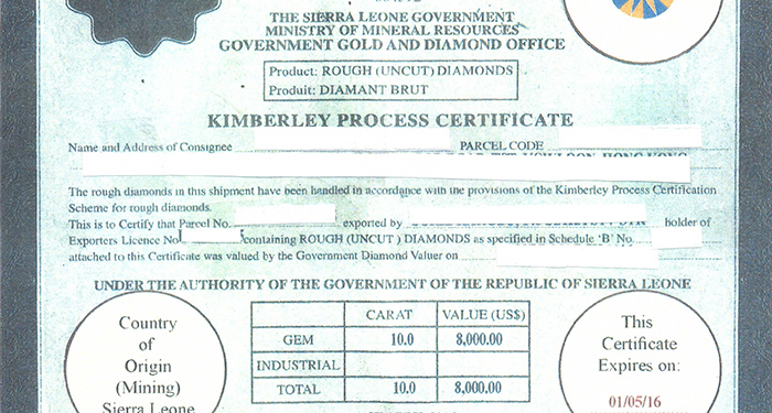 Hasta 10 años de carcel por falsificar un certificado de Kimberley